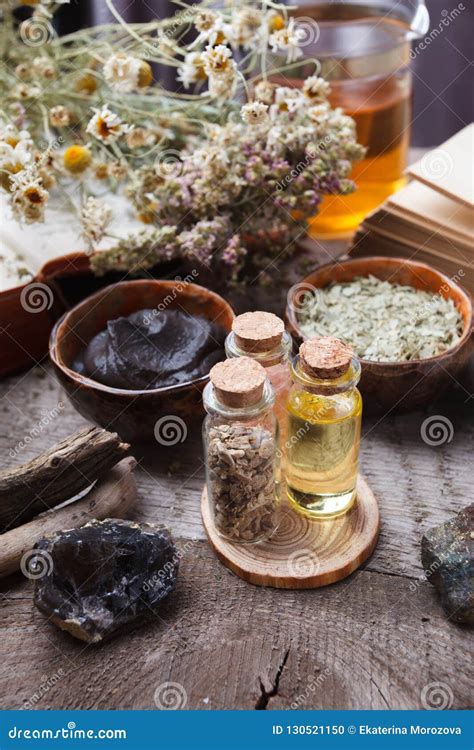 Natural Herbal Skin Care Products, Top View Ingredients. Cosmetic Oil ...