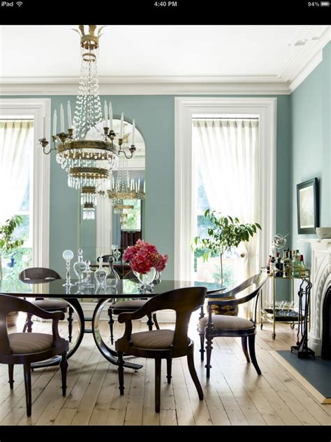 Great wall color, elegant decor. | Dining room colors, Dining room blue, Dining room paint