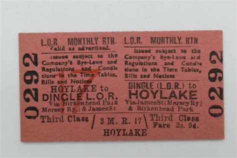 LIVERPOOL OVERHEAD RAILWAY Ticket L.O.R Dingle to Hoylake 0292 $6.39 - PicClick AU