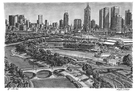 Drawings of Aerial view of Melbourne - City Art