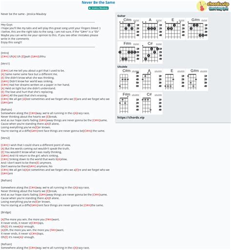 Chord: Never Be the Same - tab, song lyric, sheet, guitar, ukulele ...