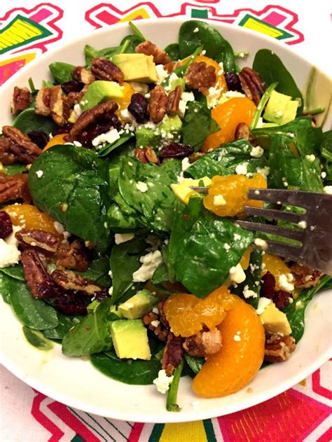 Spinach Salad With Candied Pecans, Dried Cranberries, Avocado, Feta and ...