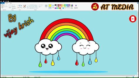 Learn to Draw a Rainbow and Clouds with Raindrops in MS Paint