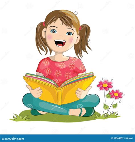 Cartoon girl reading book stock vector. Illustration of reading - 89564357