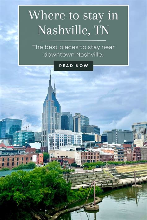the nashville skyline with text overlaying where to stay in nashville ...