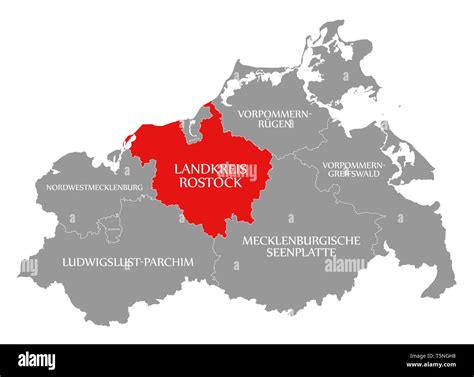 Rostock county red highlighted in map of Western Pomerania Germany Stock Photo - Alamy