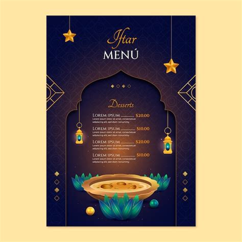 Free Vector | Realistic iftar party menu template