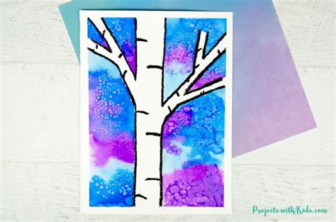 Watercolor Resist Winter Birch Tree Painting Idea for Kids - Projects with Kids