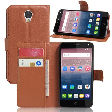 Luxury Genuine PU Leather Flip Case Cover For Alcatel POP 4 Cell Phone ...