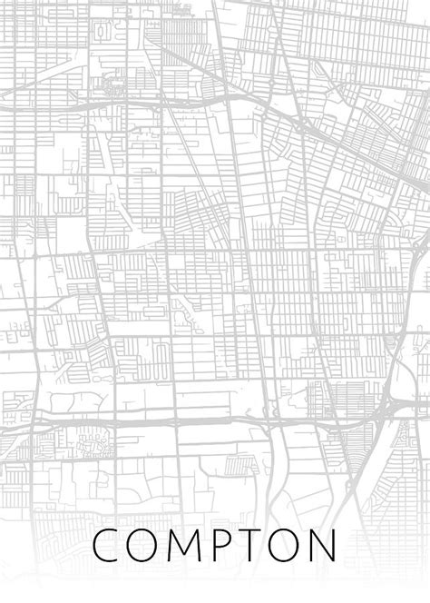 Compton California City Street Map Minimalist Black and White Series Mixed Media by Design ...