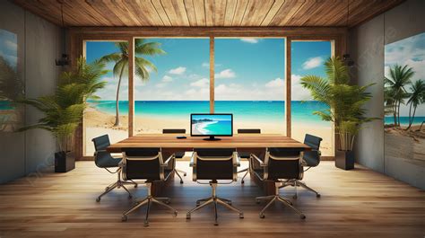 Tropical Beach Office A 3d Rendering Background, Videoconference ...