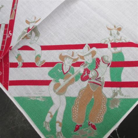 Vintage Cowboy Handkerchief Printed Red Green Novelty Print | Etsy ...