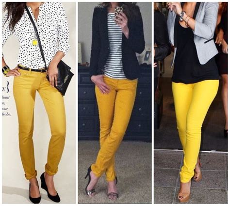 Yellow pants outfit | Yellow pants outfit, Business casual outfits, Yellow jeans outfit