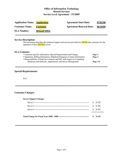 Service Level Agreement (SLA) template - OIT