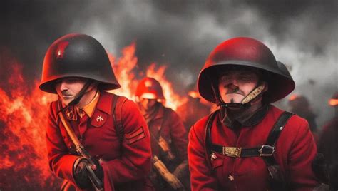 Dopamine Girl - a world war 2 trench fire fight, ((soldiers wearing dark red uniforms)), (Black ...