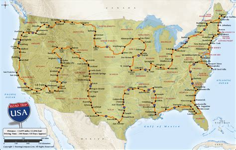 US Road Trip Map, Perfect USA Road Trip Planner, United States Road ...