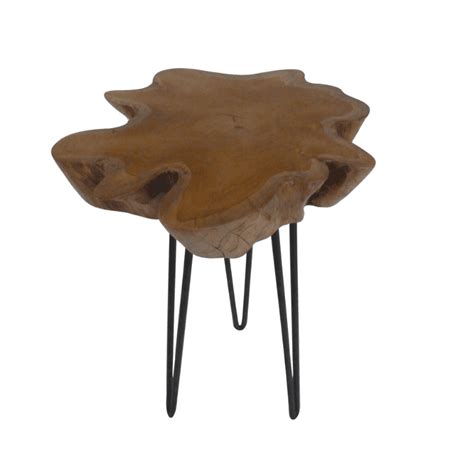 Teak wooden side table with haipin leg - L'atelier A Bali