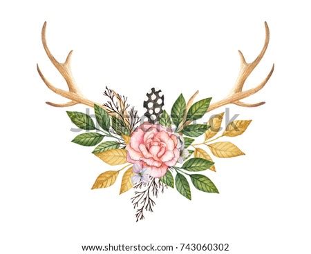 Bouquet Deer Antlers Roses Leaves Twigs Stock Illustration 743060302 ...