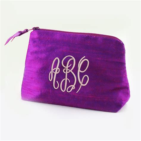 Personalized Purple Monogram Dupioni Silk Cosmetic Bag - Handbag-Asia.com | Luxury Custom ...