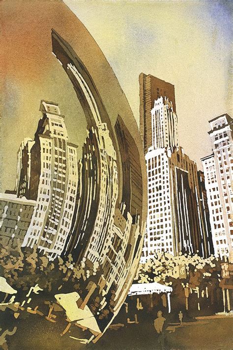 Chicago skyline- watercolor painting from Millennium Park http://ift.tt ...