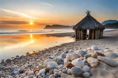 Premium AI Image | A beach hut with a thatched hut on the beach