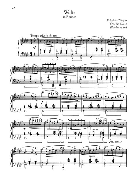 Waltz In F Minor, Op. 70, No. 2 by Frédéric Chopin Sheet Music for Piano Solo at Sheet Music Direct