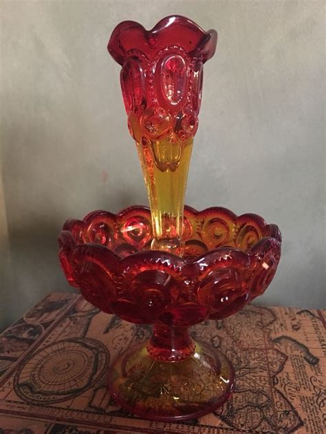 L E Smith Glass Moon and Stars Amberina Epergne Gorgeous Hard To Find | eBay | Glass, Stars ...