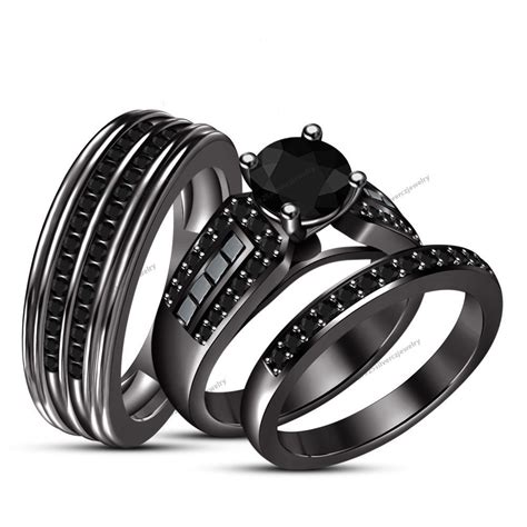 Black Wedding Rings Sets For Him And Her - Black Tungsten Wedding Bands ...