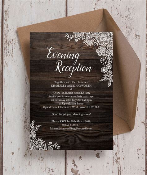 Rustic Wood & Lace Evening Reception Invitation from £0.85 each