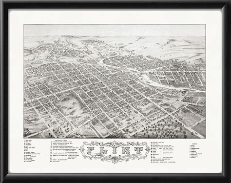 Flint, Michigan 1880, Historic Map, Restored, Bird’s Eye View | Birds ...