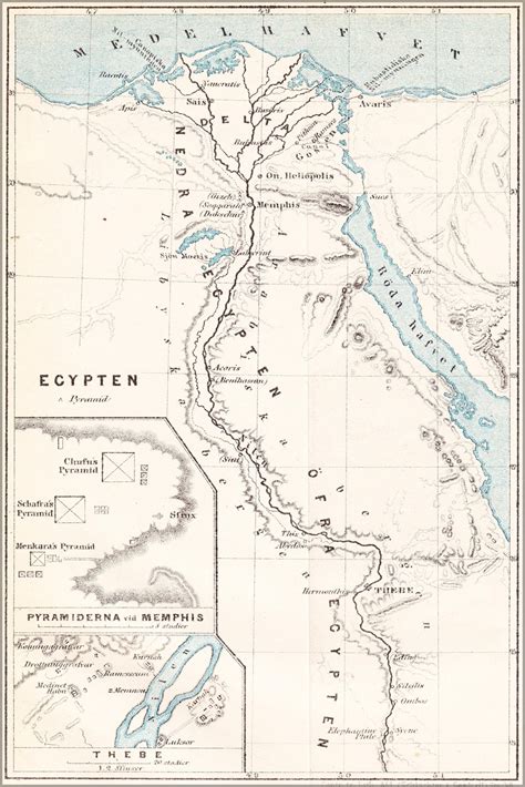 24"x36" Gallery Poster, Map of Ancient Egypt with pyramids at Memphis ...