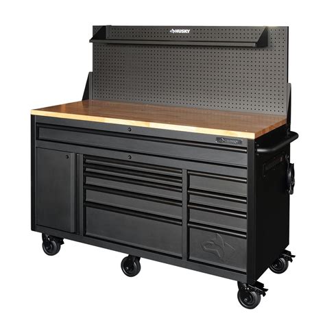 Husky 60.125 in. 10-Drawer and 1-Door 24 in. D Textured Black Matte ...