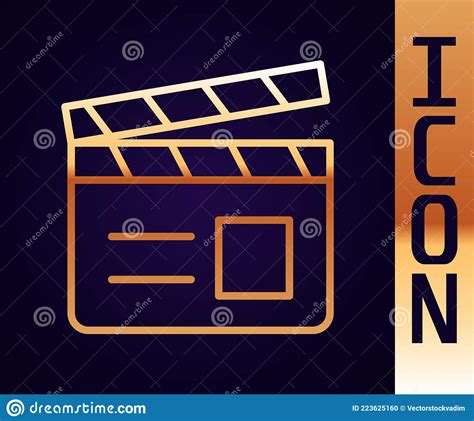 Gold Line Movie Clapper Icon Isolated on Black Background. Film Clapper Board. Clapperboard Sign ...