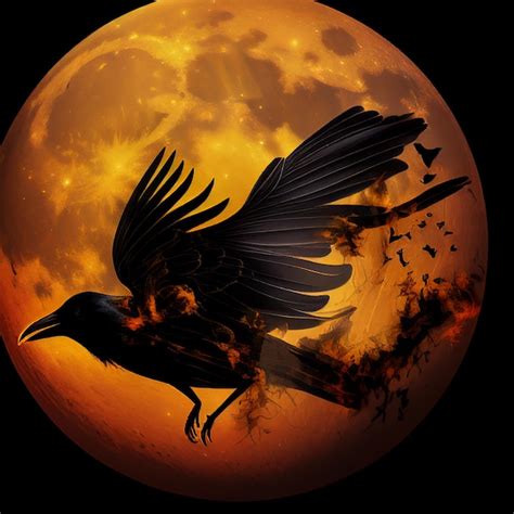 Premium AI Image | A black crow flying in front of a full moon.