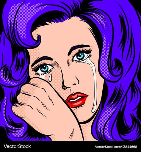 Sad girl crying pop art style Royalty Free Vector Image