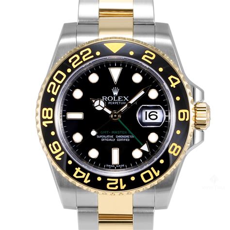 Men's Rolex GMT-Master II Steel and Gold Watch Black Dial Ceramic Black ...