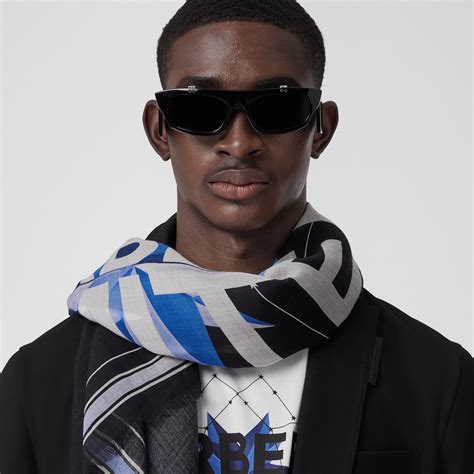 Constellations Print Silk Wool Large Square Scarf in Blue Black | Burberry® Official