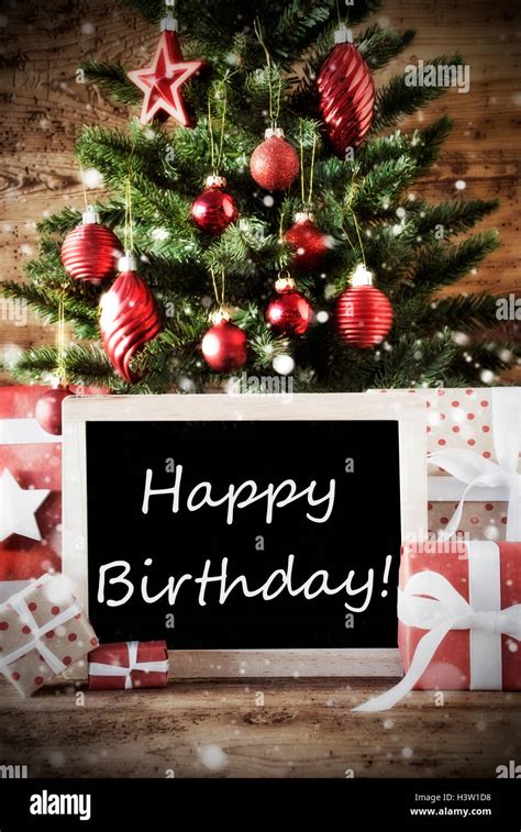 Christmas Tree With Happy Birthday Stock Photo - Alamy