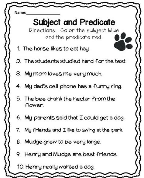 Subject and Predicate Worksheet | Subject and predicate worksheets ...