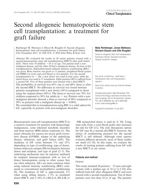 (PDF) Outcome of graft failure after allogeneic stem cell transplant: Study of 89 patients