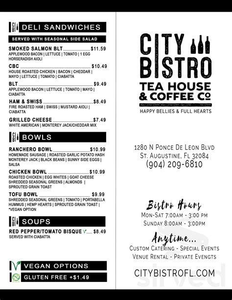 City Bistro Tea House & Coffee Company menu in St. Augustine, Florida