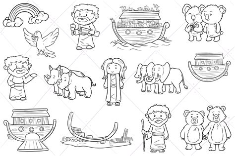 Noah's Ark Bible Stories Digital Stamps Graphic by Keepinitkawaiidesign ...