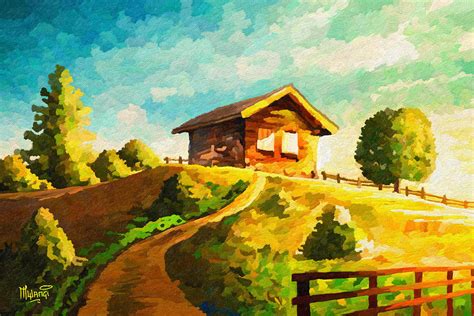 Cabin On Hill Painting by Anthony Mwangi