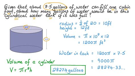 Question Video: Finding the Volume of a Cylinder in a Real-World ...