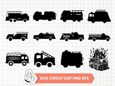 Fire Truck SVG Bundle Set, Fire Truck Silhouette Black Clipart | Vectorency