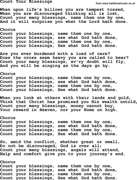 Baptist Hymnal, Christian Song: Count Your Blessings- lyrics with PDF for printing