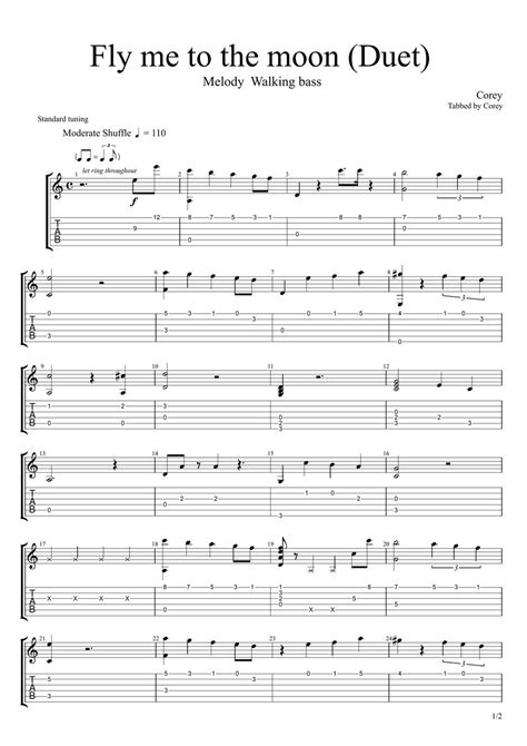 Frank Sinatra - Fly me to the moon (Frank Sinatra) Easy Guitar Duet Tab ...