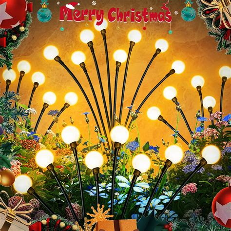 Heekle Christmas Solar Garden Lights Outdoor - 4 Pack 8 LED Firefly ...