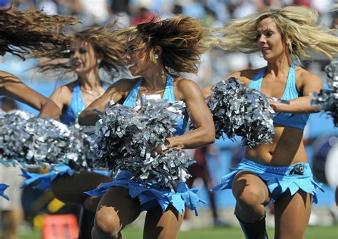 Carolina Panthers cheerleaders perform during the first half of an NFL football game against the ...