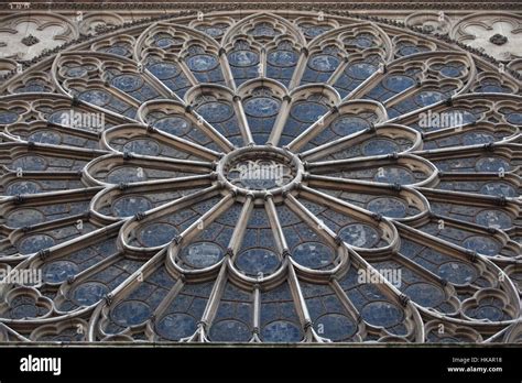 North rose window of the Notre-Dame Cathedral (Notre-Dame de Paris) in ...